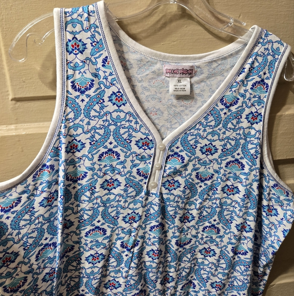 Do Not Disturb Y2K Paisley Floral Blue Sleep Tank Dress EUC Size: XL